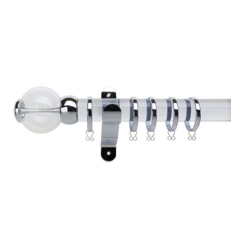 Verona 50mm Acrylic Pole with Ball Finial with Curved Tie Clear+Chrome
