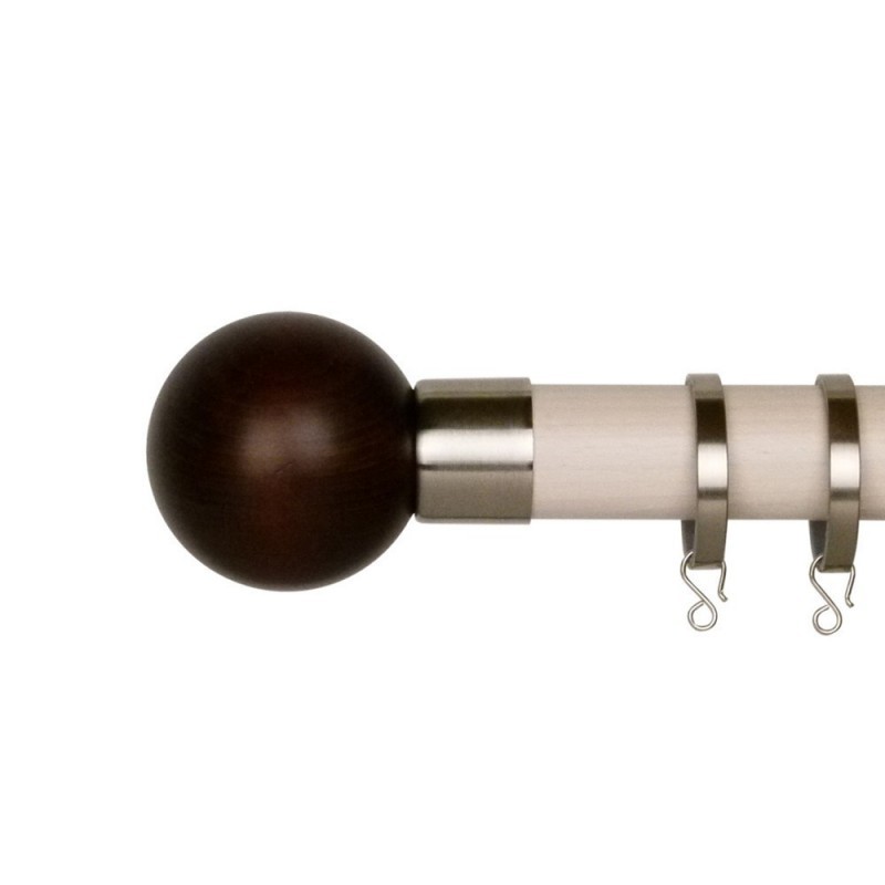Reims 35mm Finial, Beech Wood and Metal, Satin Nickel, Ivory