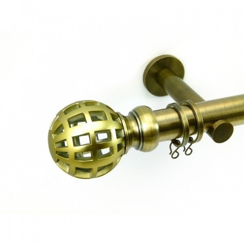 Reims 28mm Finial, Poly+Metal, Shown with Antique Brass Pole