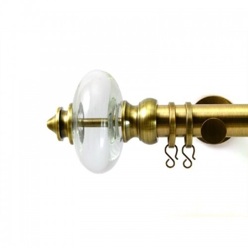 Reims 28mm Finial, Glass+Metal, Shown with Antique Brass Pole