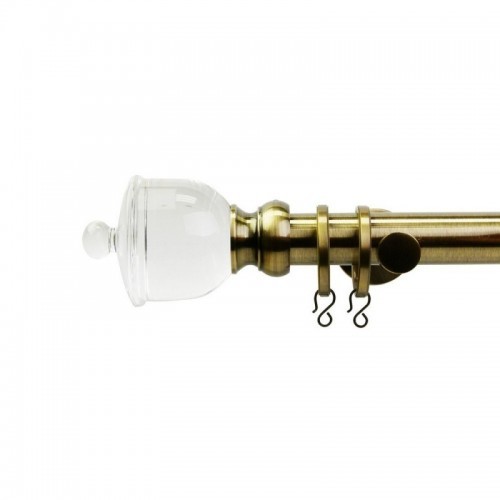 Reims 28mm Finial, Acrylic+Metal, Shown with Antique Brass Pole
