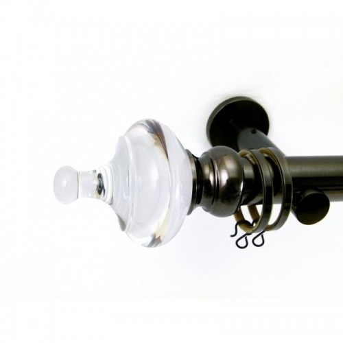 Reims 28mm Finial, Acrylic+Metal, Shown with Antique Silver Pole