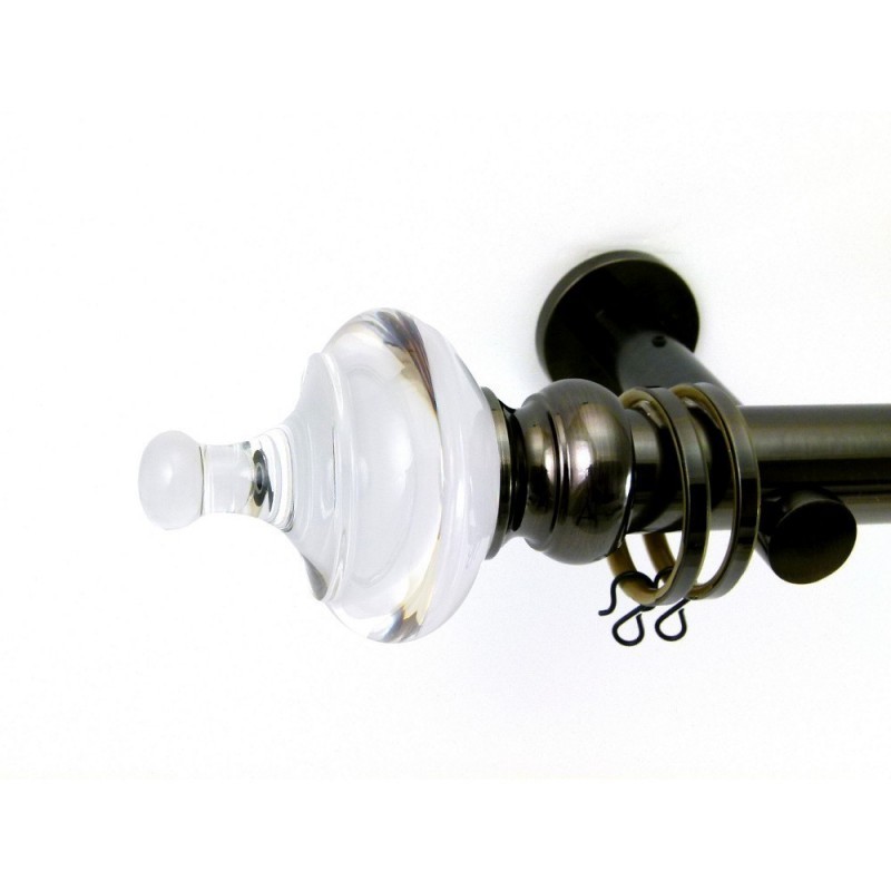 Reims 28mm Finial, Acrylic+Metal, Shown with Antique Silver Pole