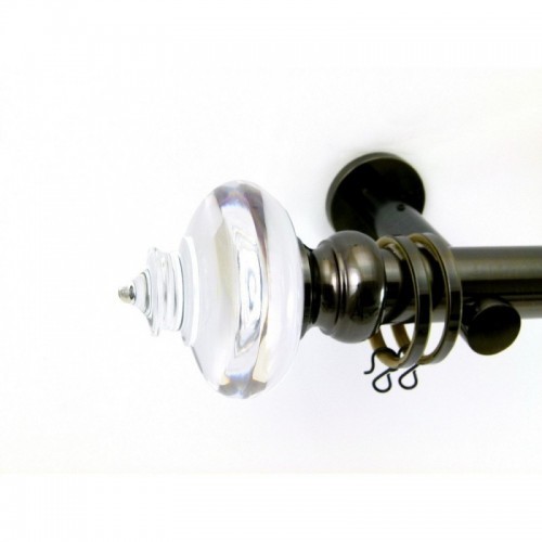 Reims 28mm Finial, Acrylic+Metal, Shown with Antique Silver Pole