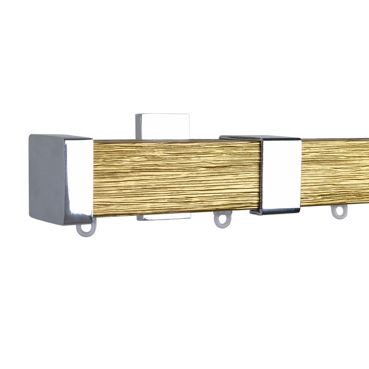 Berlin M51 35 x 35 mm Wood Pole Set Ceiling Bracket for 6 cm Wave Curtains Textured Gold