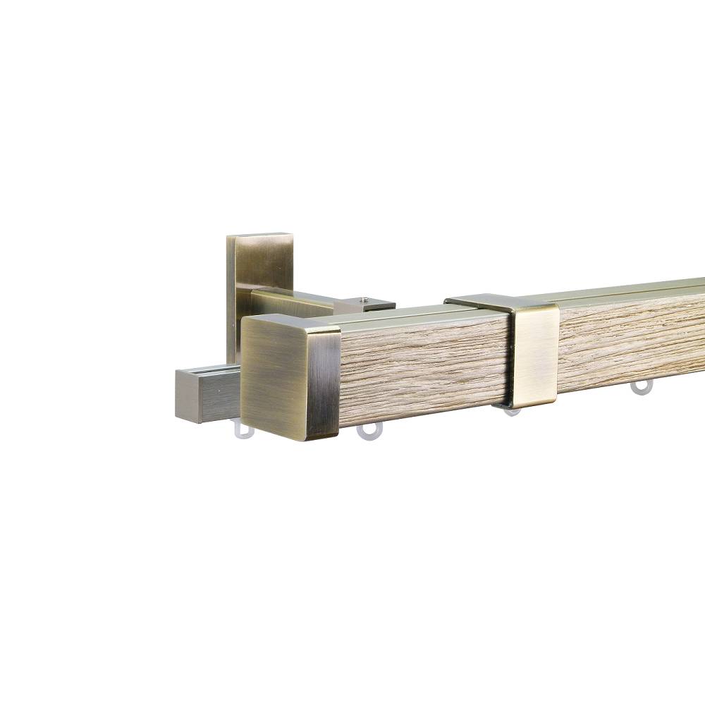 Provence M51 35 x 35 mm Wood Pole Set Double Bracket for 6 cm Wave Curtains Textured Silver Patina 1 Provence M51 35 x 35 mm Wood Pole Set Double Bracket for 6 cm Wave Curtains Textured Silver Patina