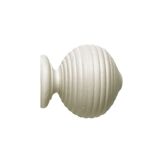 Vintage 40mm Finial Ribbed Ball Loose Ivory Wash